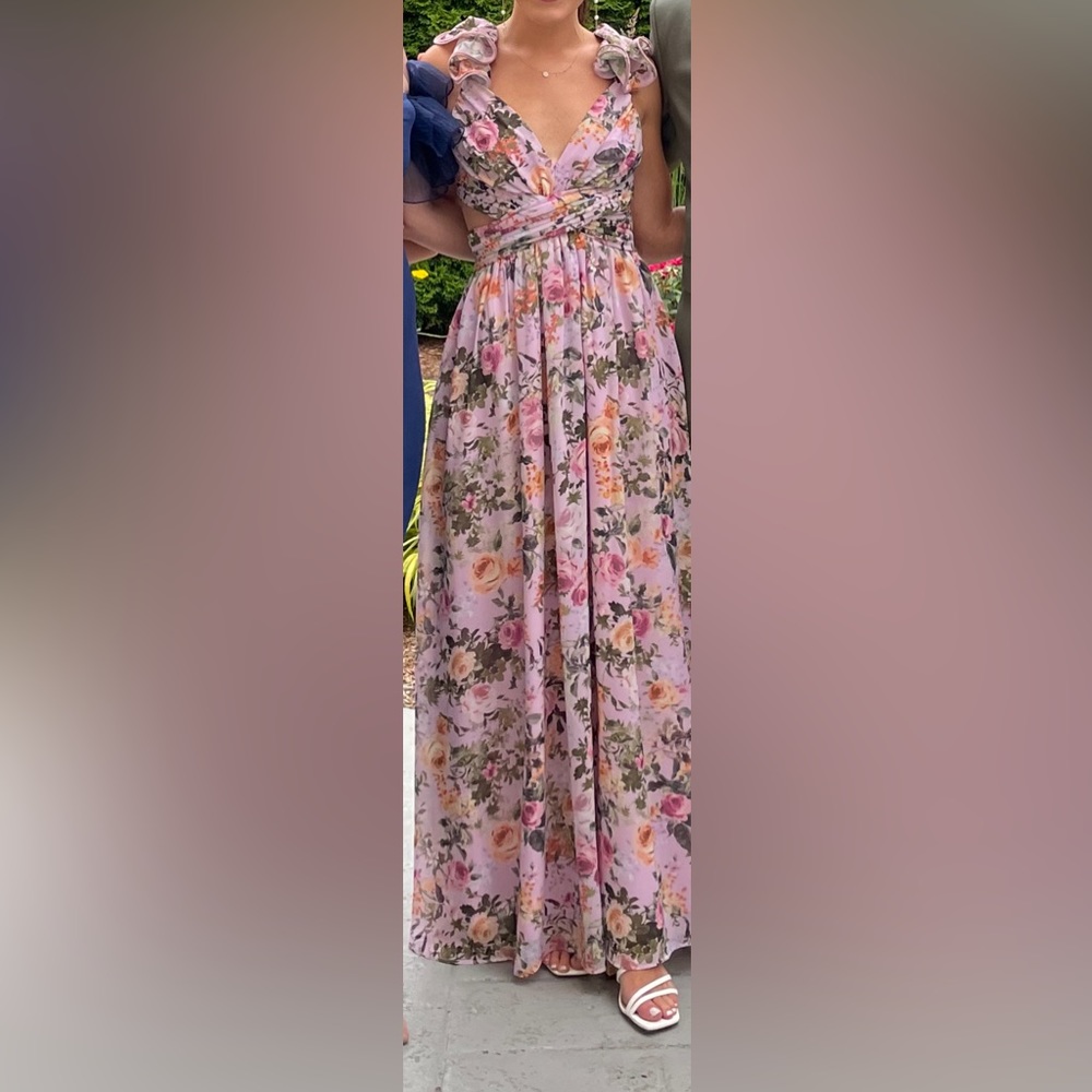 Floral Print Sweetheart Neck Lace Up Backless Ruffle Trim Dress